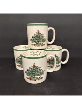 Set of 4 Spode Christmas Tree Coffee Mugs Cups S3324 - A 6 Made in England